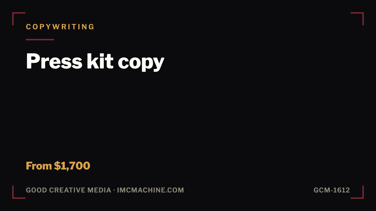 GCM-1612. Press kit copy