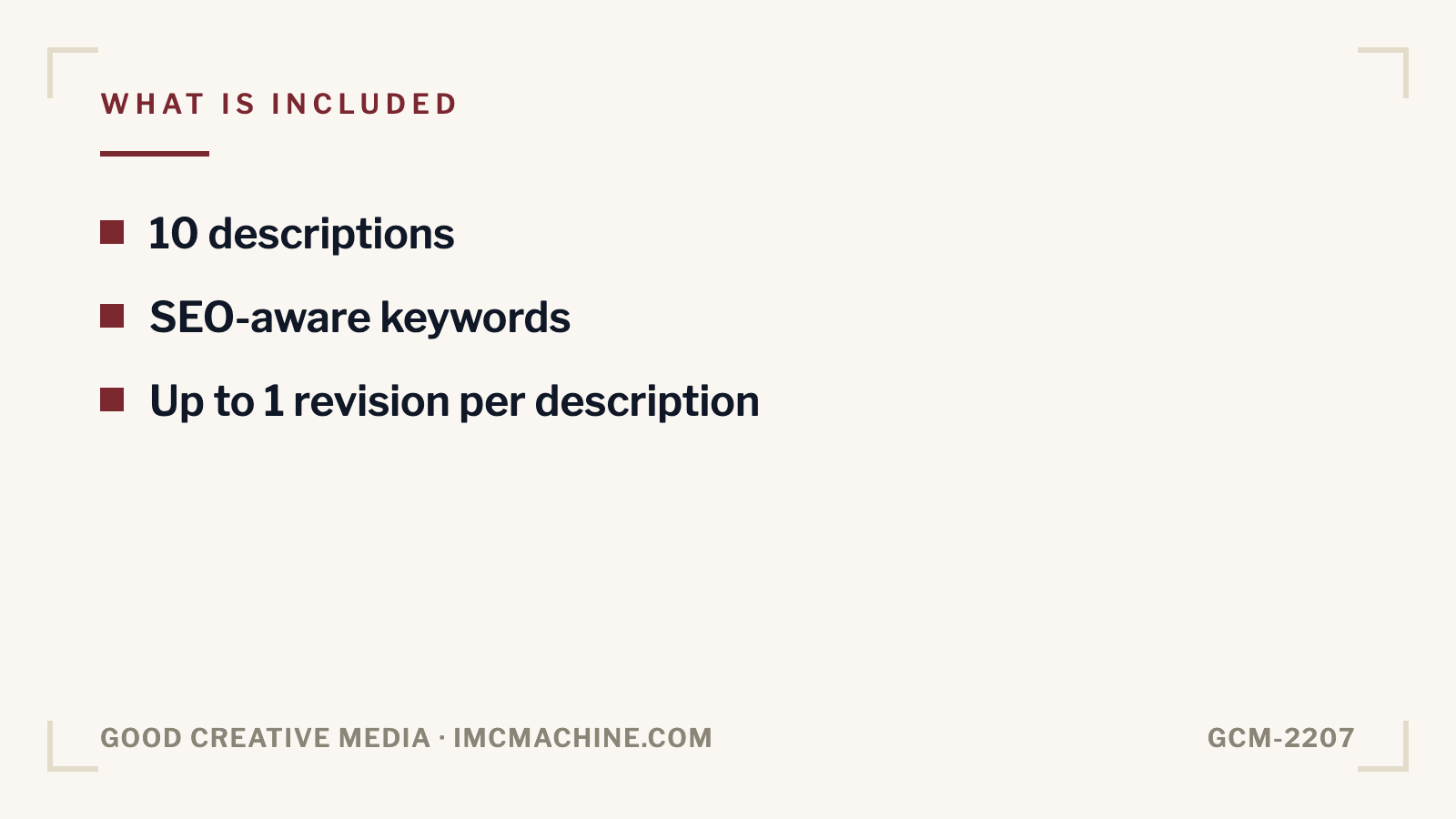 GCM-2207. Product description writing (10 SKUs)