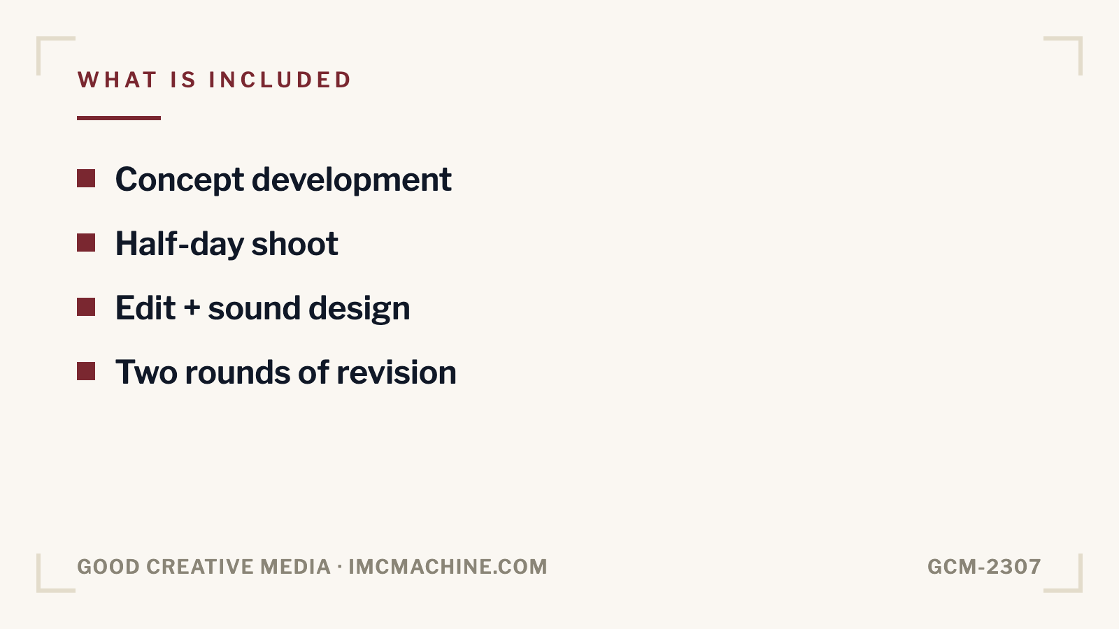 GCM-2307. Brand video, indie budget